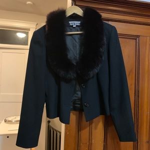 Button down jacket with fur trim collar